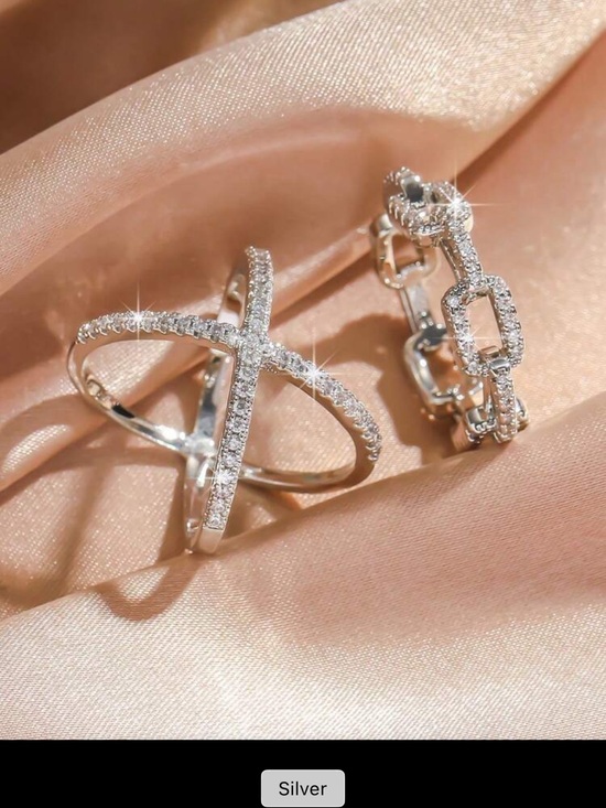 Jewelry - Stack cross cross chain link rings silver CZ minimalist ring set designer viral